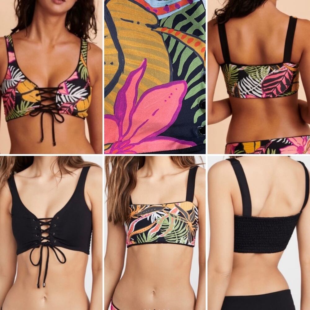 Maaji $79 Hat Black Dazzling Reversible Lace Up Bikini Top sz SMALL